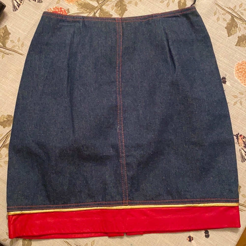 Size 6 Jean skirt with red leather trimming